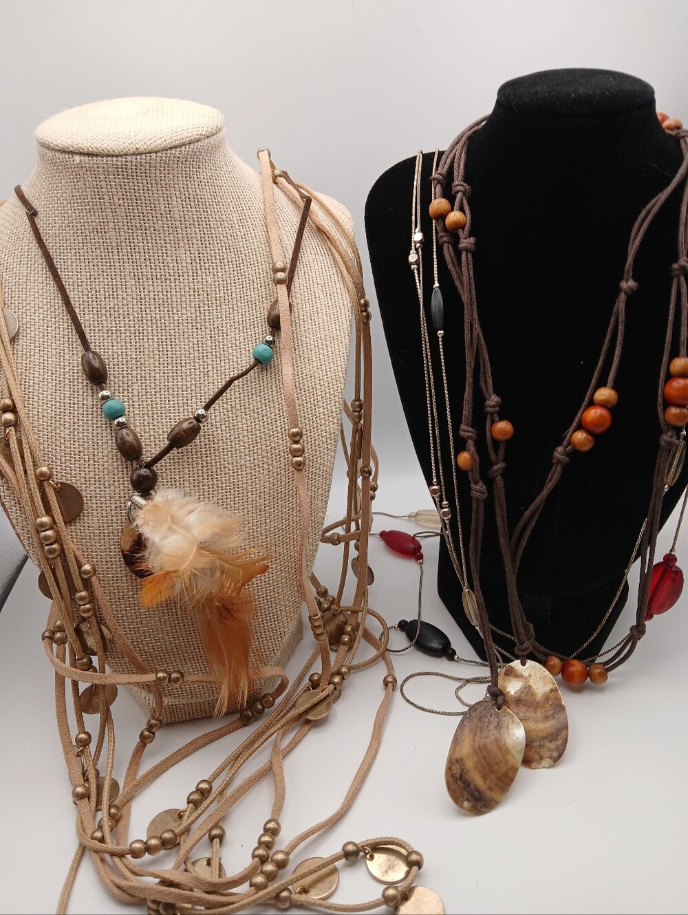 Boho Feather & Shell Layered Necklace Boho Style Jewelry
